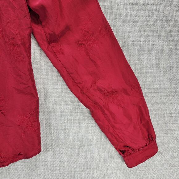 Vintage Royal Silk Womens Shirt 8 Red Button Down Embroidered Floral - Picture 10 of 12